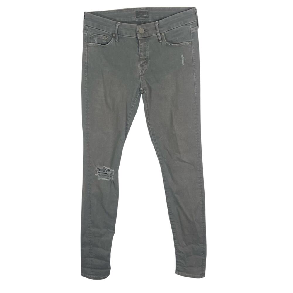 Mother The Looker Boho Grunge Blow Out Skinny Denim Jeans Distressed Green 26